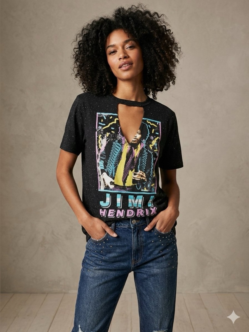 Rockin Artwork • Black Speckled Jimi Hendrix Tee Shirt